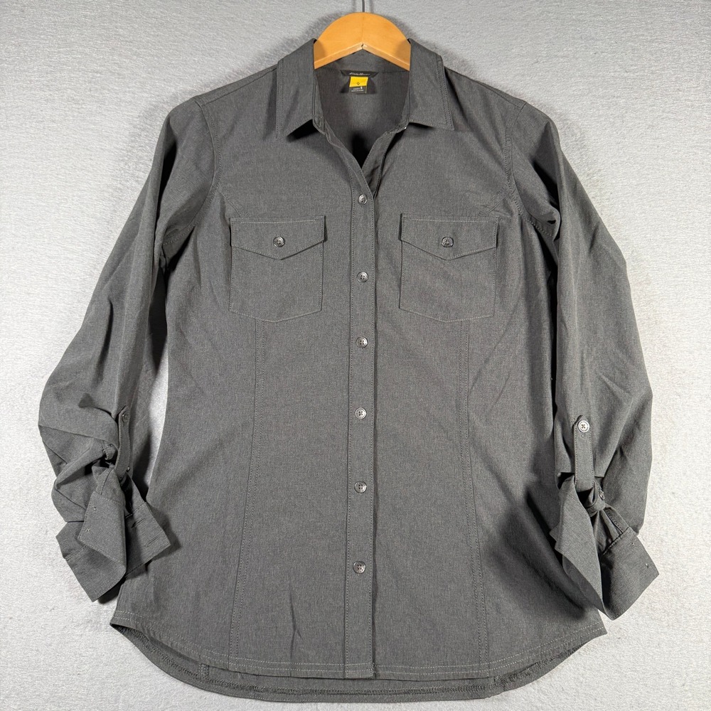 Eddie Bauer‎ Travex Womens S Gray Long Sleeve Button Up Stretch Shirt 21824025
